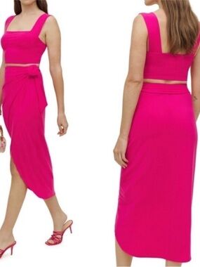 Reformation RIKA Knit Wrap Tie Front Midi Skirt Corvette Pink Small